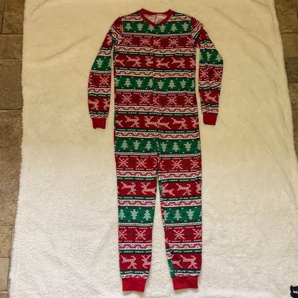 Fammy Jammies Youth Large 14 One Piece Holiday Pajamas Naughty Nice I Tried - Picture 1 of 8
